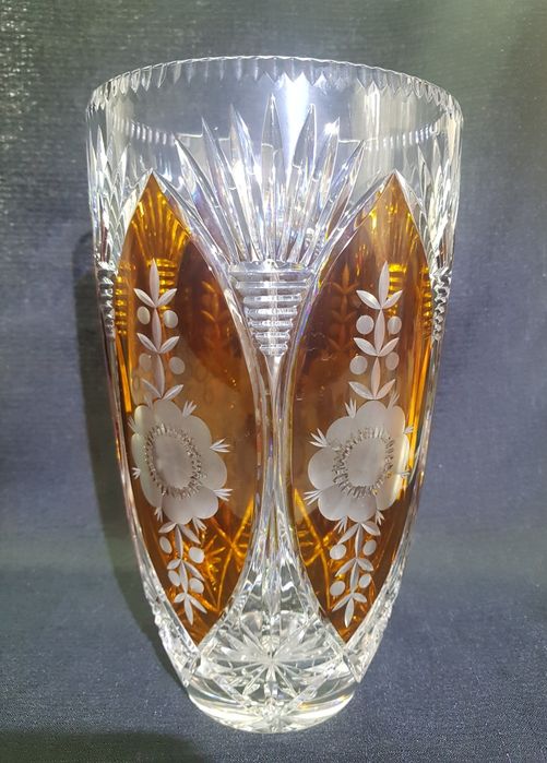 Wazon kryształowy kolorowy szlifowany Vintage PRL