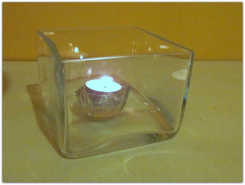 Wazon szklany niski KOSTKA / kwadrat 14 x 10 cm świetny jako świecznik