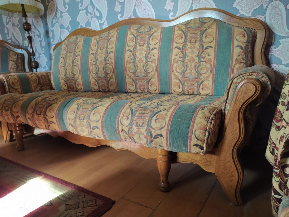 Zestaw dębowy wypoczynkowy do salonu, rozkladana kanapa! stary styl