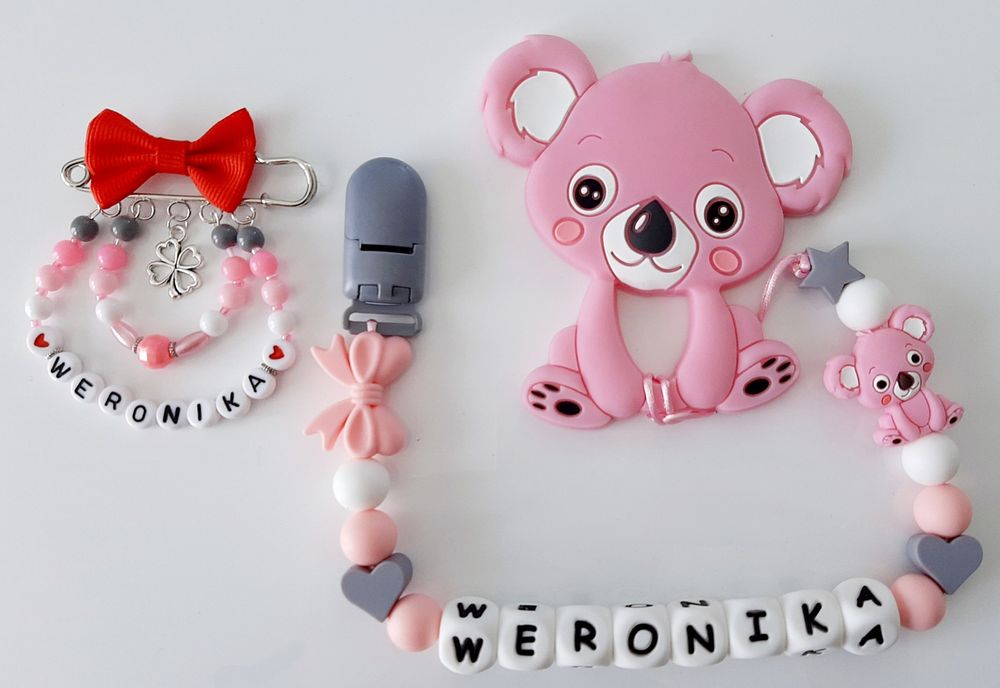 Zawieszka do smoczka gryzaczek i agrafka do wózeczka