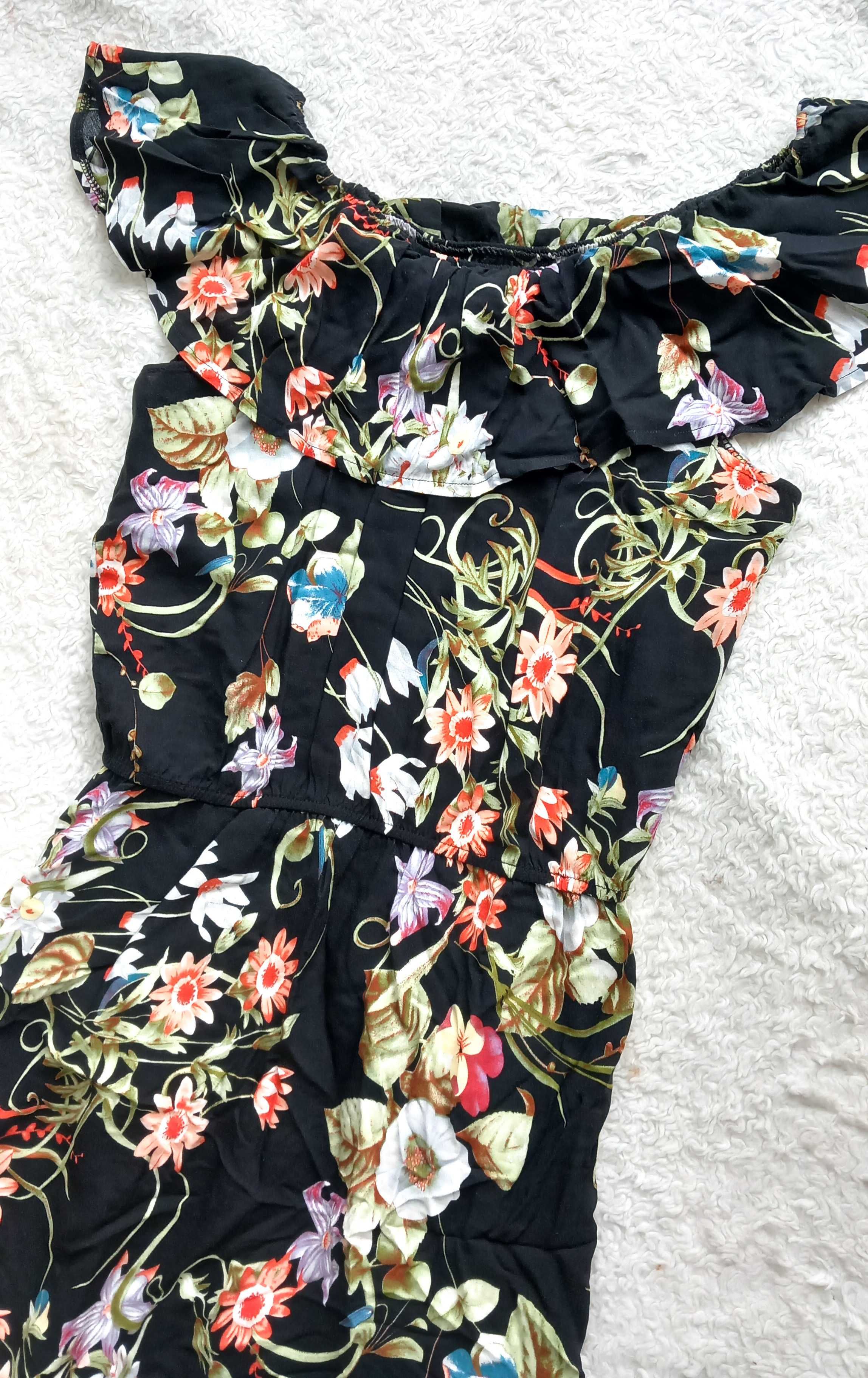 Długa letnia sukienka maxi hiszpanka w kwiaty 100% bawełna