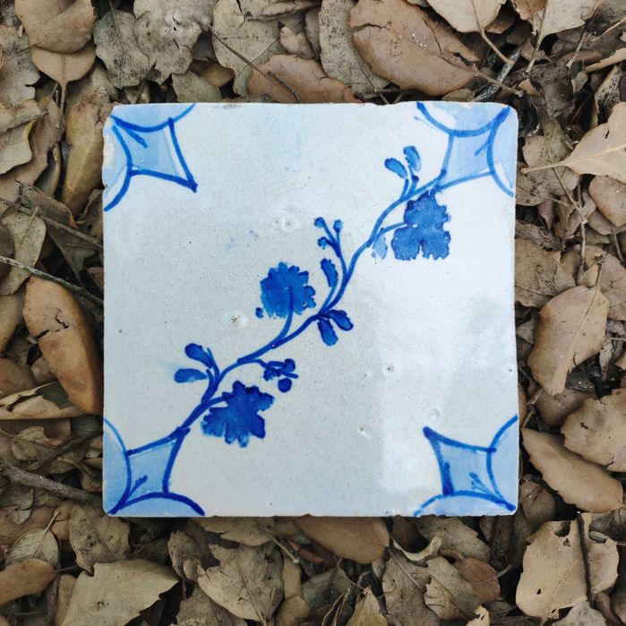Azulejo antigo séc XIX branco azul (Viuva Lamego, Bicha)