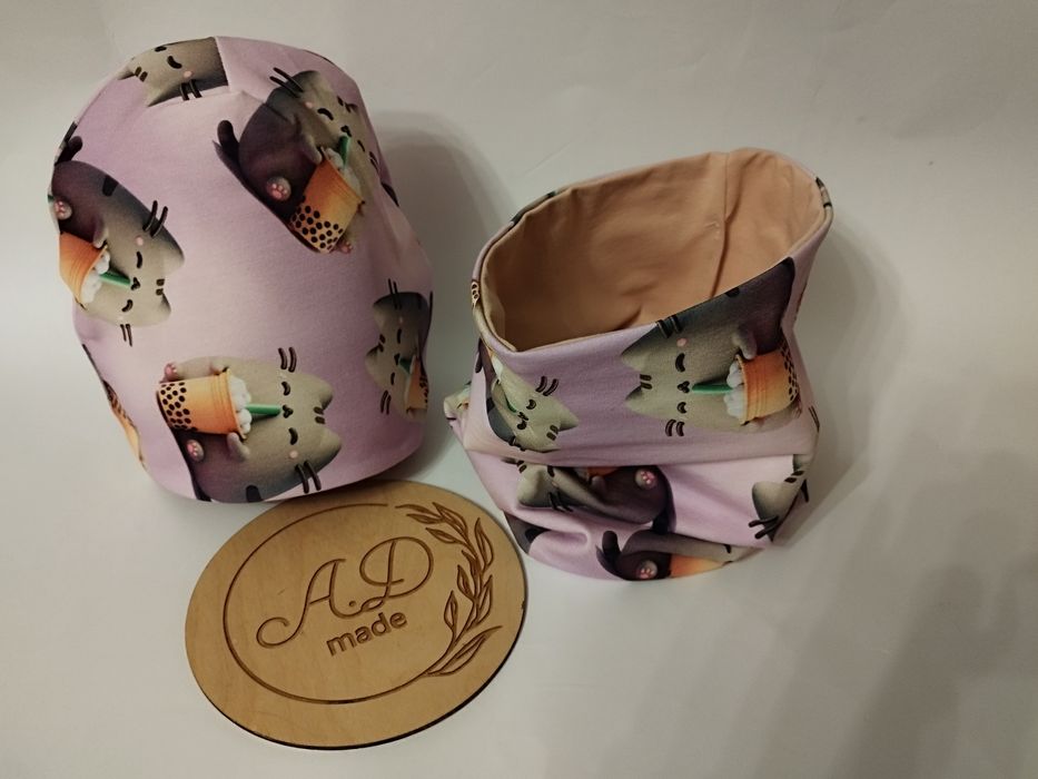 Zestaw komplet czapka komin Bawełniany Kot Pusheen