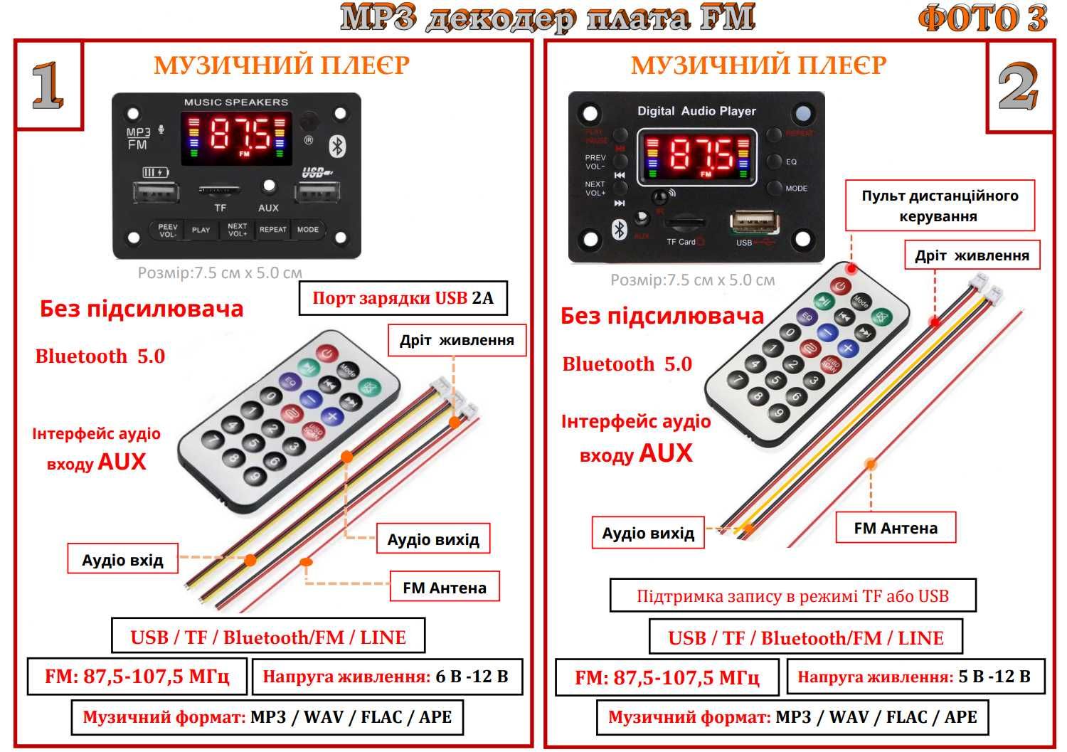 MP3 плеєр, модуль, декодер з пультом Bluetooth FM