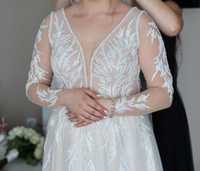 Suknia ślubna ecru tiul długi rękaw dopinany salon Diana