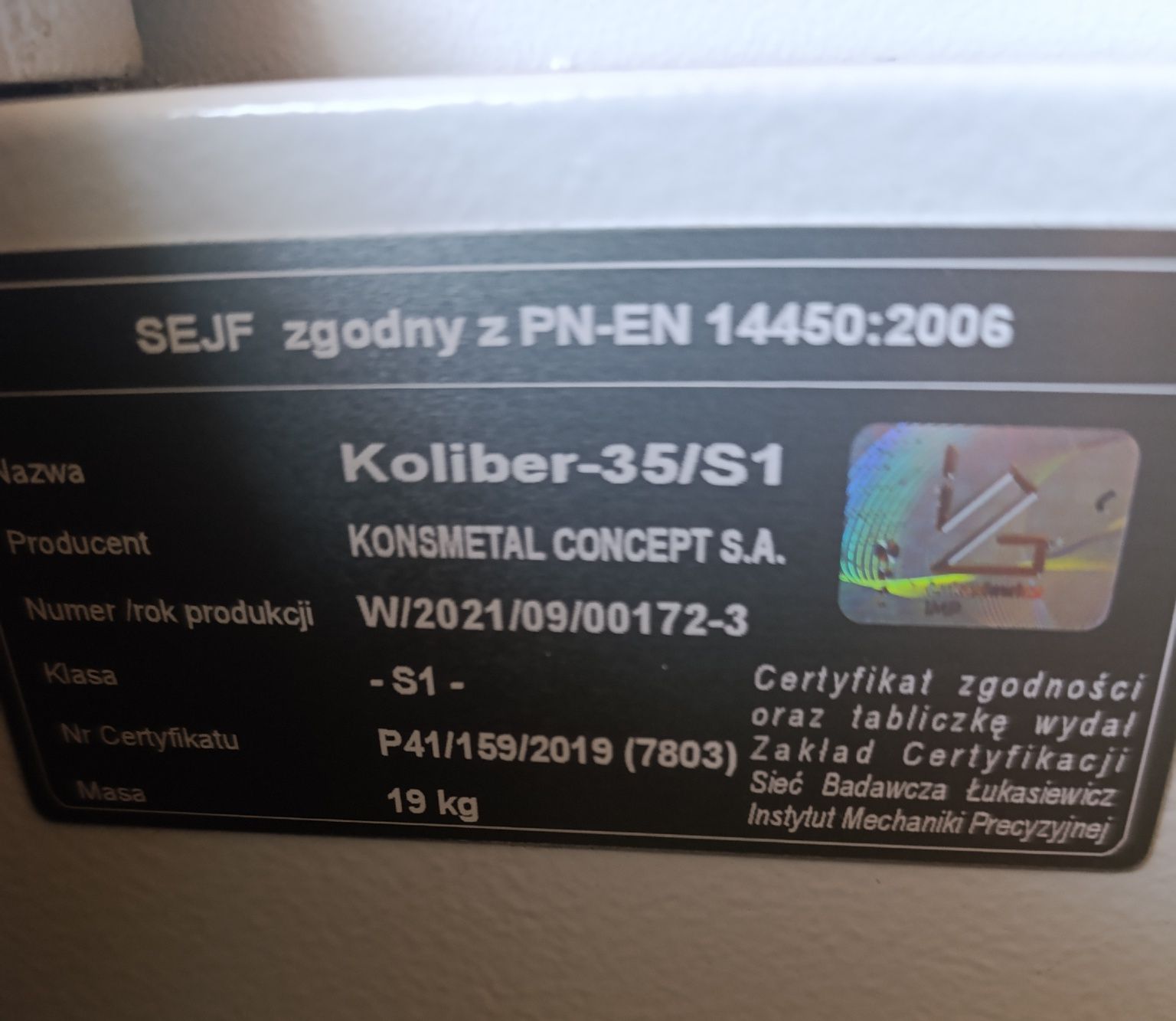 Sejf Konsmetal Koliber 35, kasa pancerna, S1, atest ,na broń