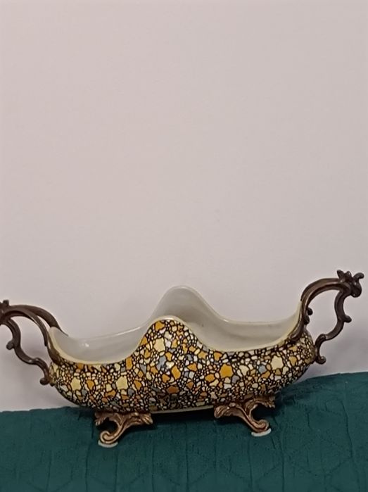 Żardiniera porcelana okuta brązem. Mozaika. Art Deco. .Krakelura..