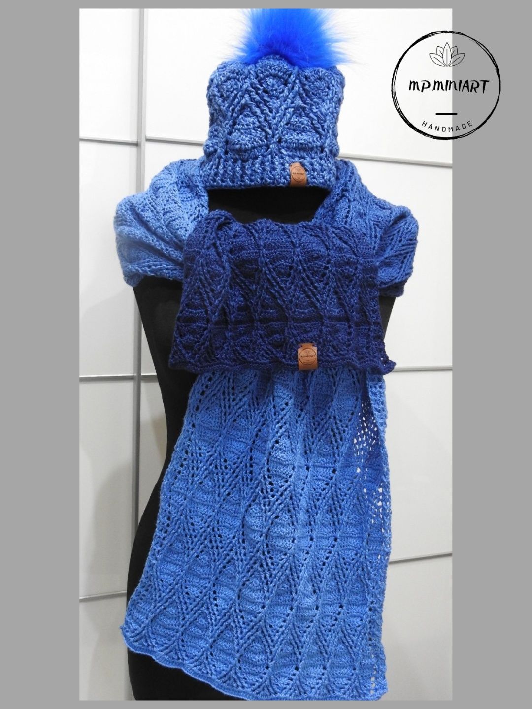Komplet czapka i szal na szydełku handmade