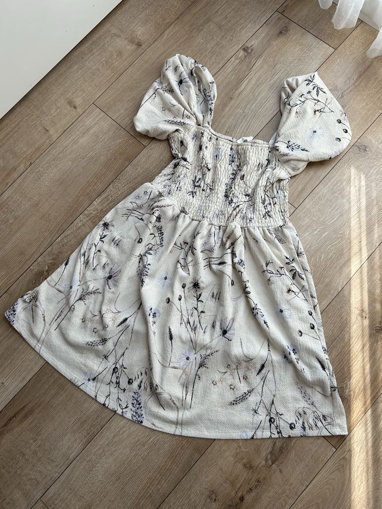 Sukienka z marszczeniem H&M dekolt karo rękaw letnia dziewczęca