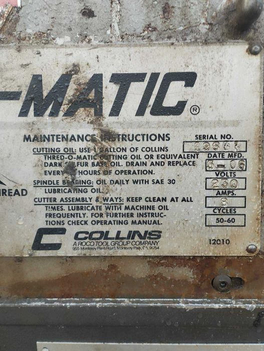 Elektryczna gwinciarka do rur, Collins, gwintownica Thread-O-Matic