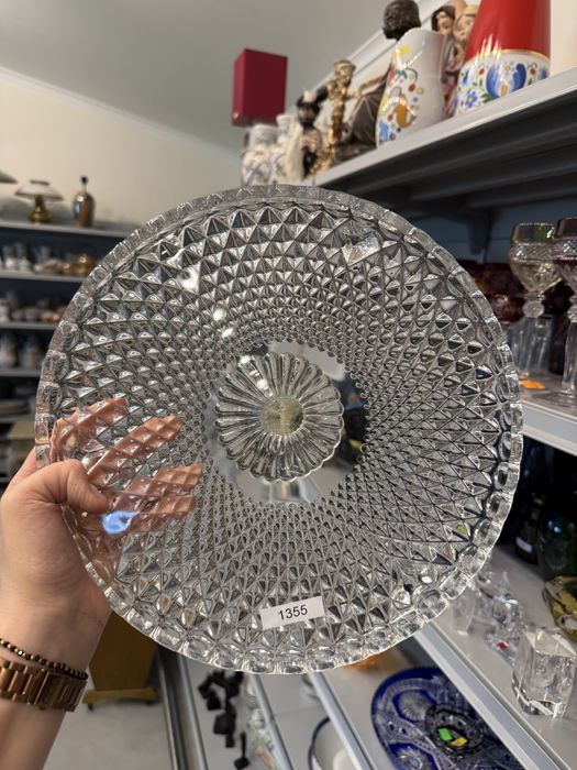 Szklana patera na nodze talerz na ciasto szklany klosz 1355