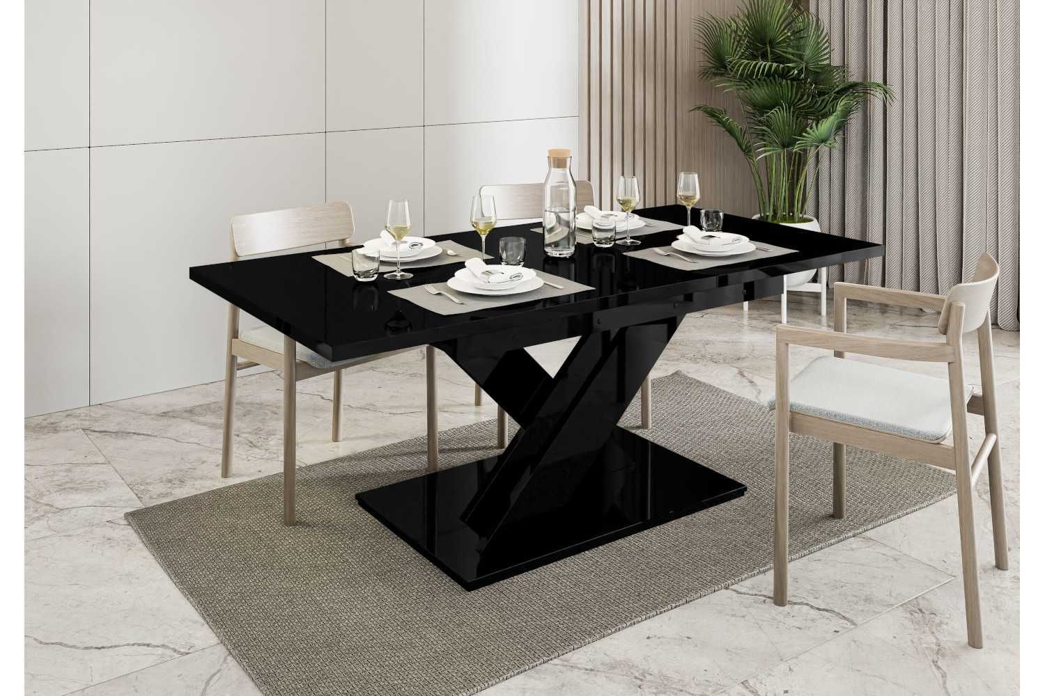 Stół czarny połysk do salonu rozkładany 140-180 cm czarny stół