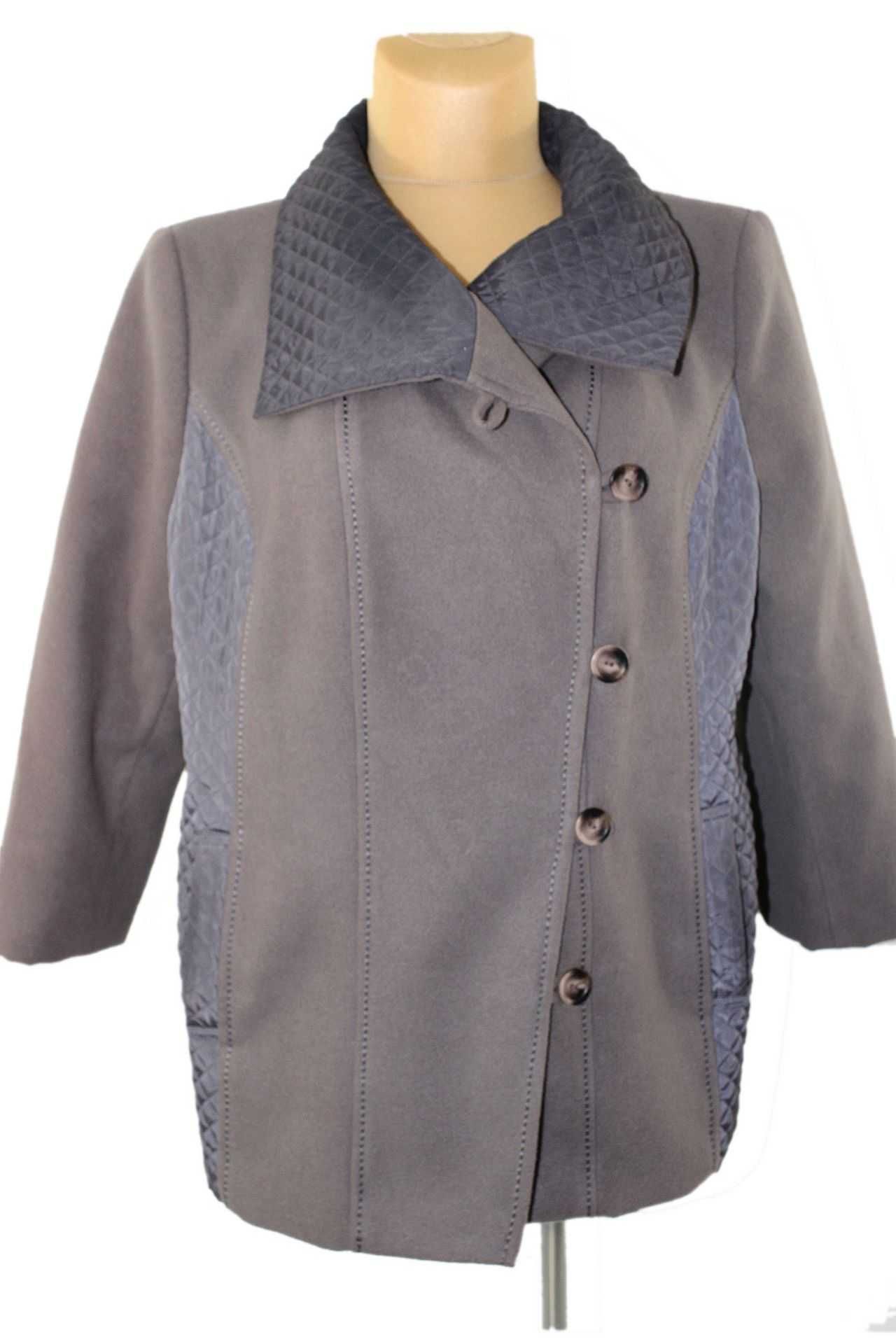 J&S elegancki damski płaszcz krótki pikowane wstawki wełny 52 6XL