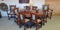 Rozkładany debowy stół + 8 krzeseł - antyk - po renowacji - komplet