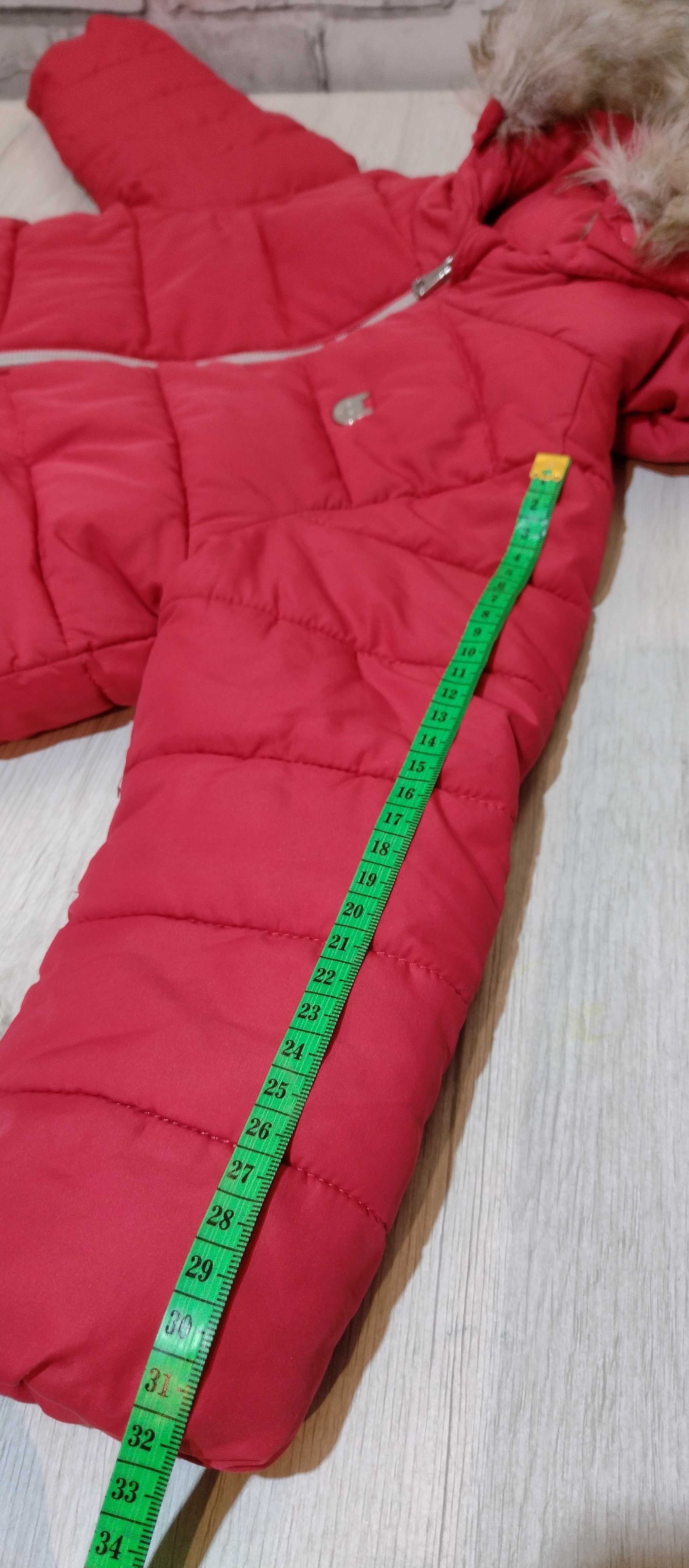 czerwona kurtka zimowa 98 ciepła na zimę kaptur futerko Zara