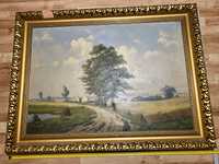 Obraz olejny z rama gipsową Pejzaż polna droga z ramą 120x90 cm