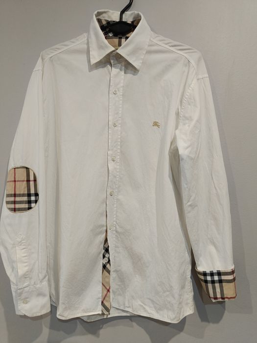 Koszula męska biała Burberry London, łaty na łokciach, M,