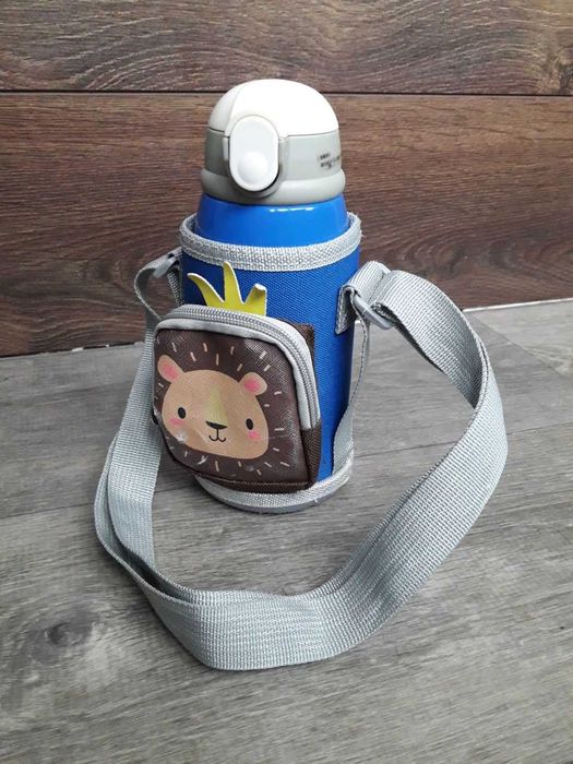 Дитячий термос для напоїв з трубочкою сталевий з чохлом 0,5л