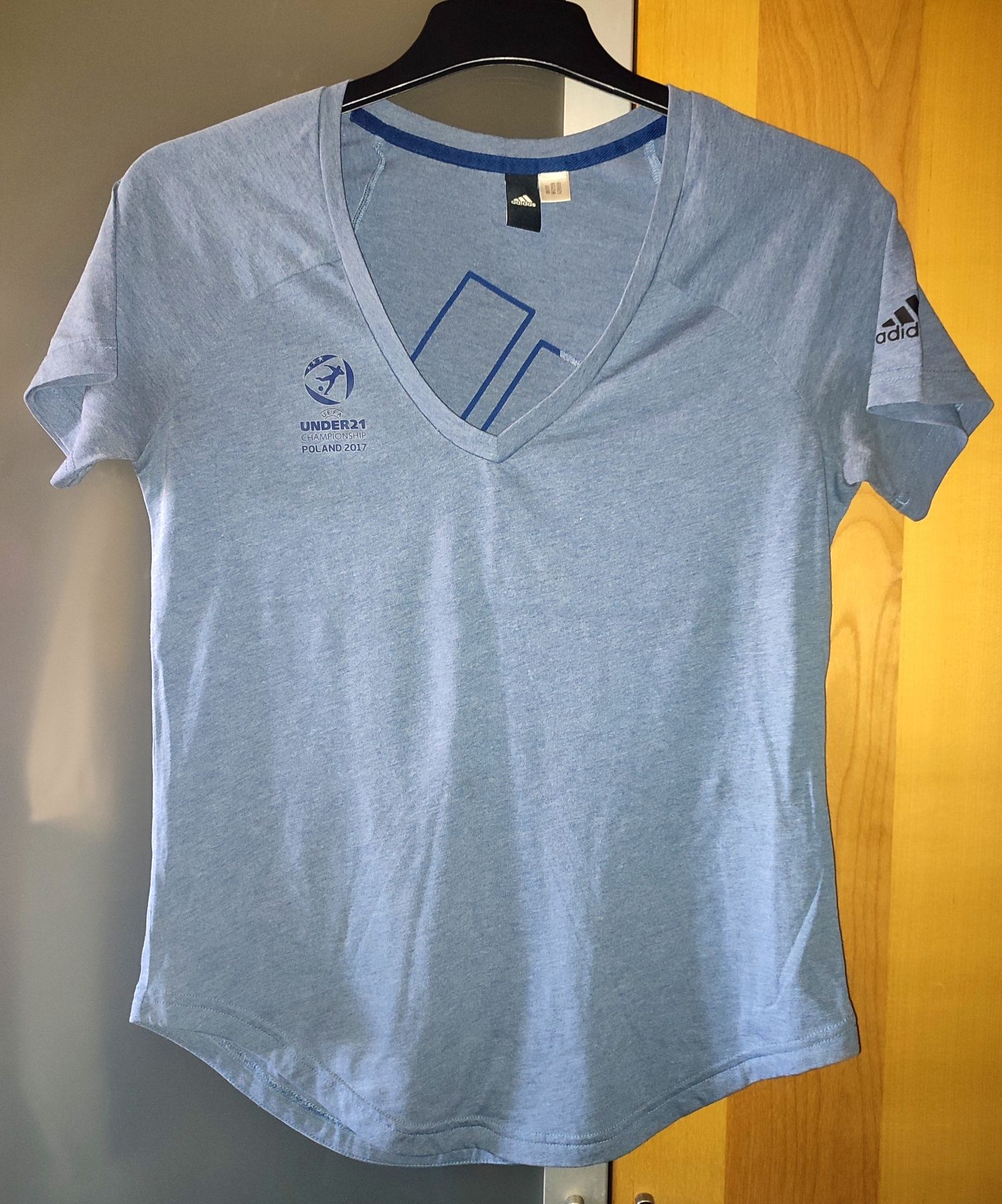 Bluzka koszulka Adidas damska wygodna szaro-niebieska