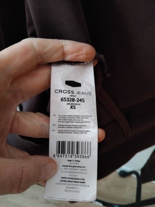 Bluza Crossjeans XS S brązowa czekoladowa bawelna dłuższa trend sporto