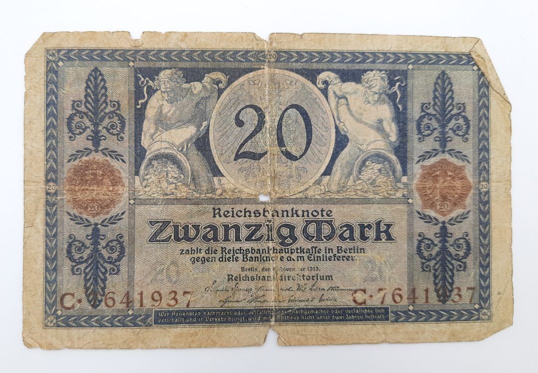 Stary Banknot kolekcjonerski Niemcy 20 marek 1915
