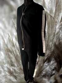 Komplet dresowy dres spodnie bluza rozsuwana XL 42 czarny x lampasem b