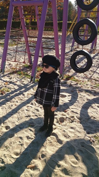 Płaszczyk płaszcz Gap 98 104 czarny wełna krata wełniany dziewczynki