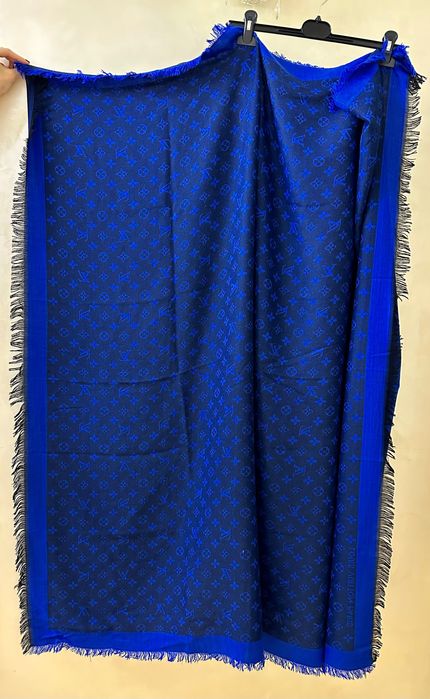 Палантін хустка велика натуральна LOUIS VUITTON синя чорна двостороння