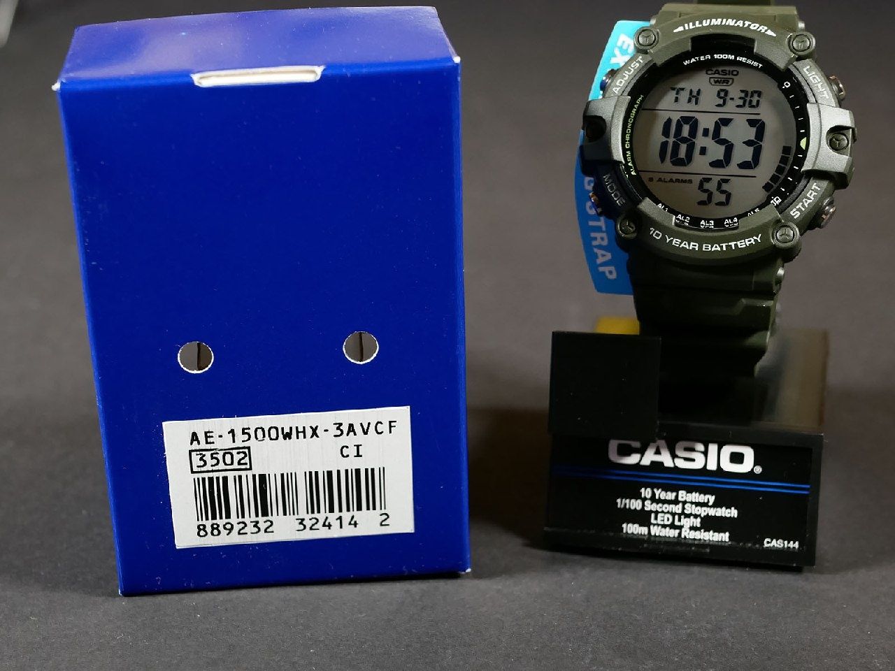 Годинник Casio AE-1500WHX-3AV. Подовжений ремінець.