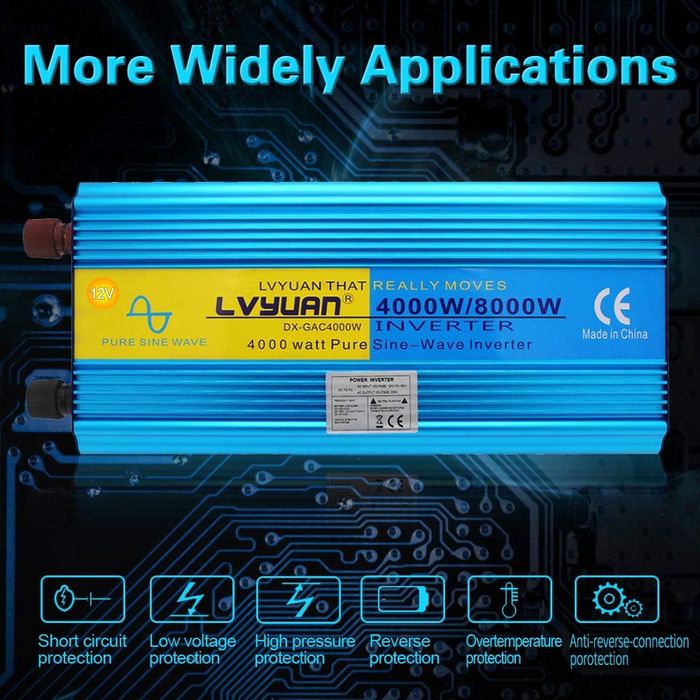 Інвертор  LVYUAN 12V - 230V 4000W / 8000W (чиста синусоїда)