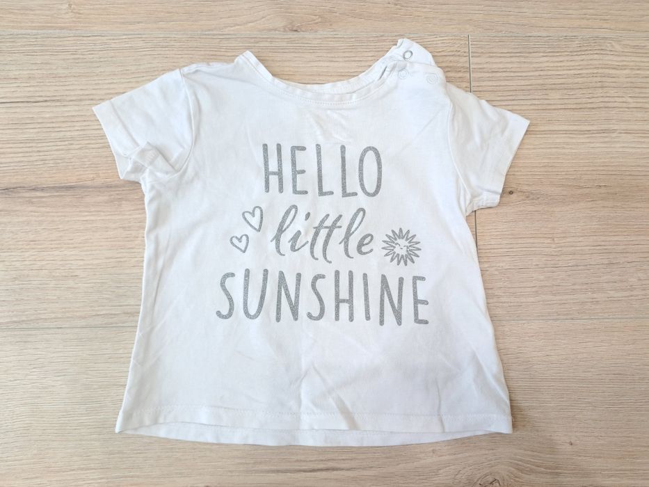 Komplet koszulka bluzka biała z krótkim rękawem Smyk 86 szorty zółte