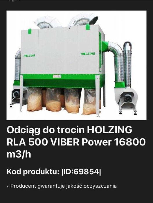 Odciag-wyciag  zapylenia, trocin, pyłu szlifierskiego HOLZING -2018r