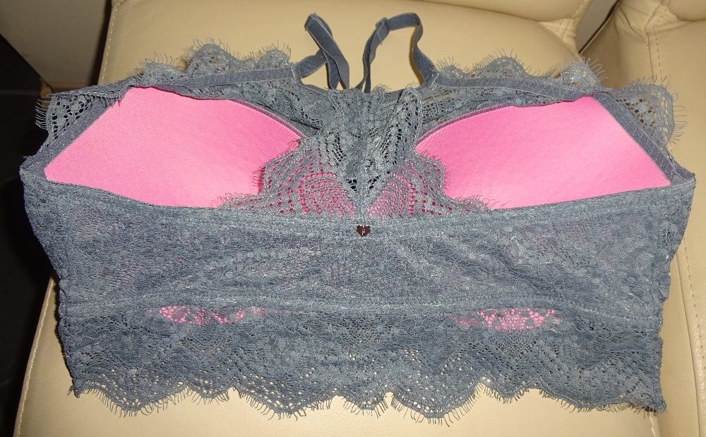 VICTORIA SECRET PINK szary wkładany biustonosz braletka PUSH UP L DD