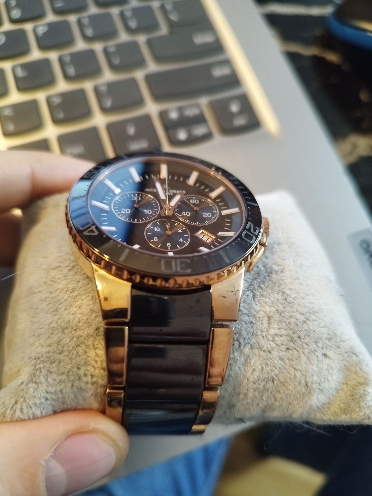 Piękny i unikatowy zegarek Jacques lemans chrono 43mm szafir ceramika,