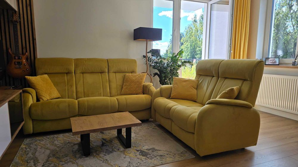 ROSSO Komplet wypoczynkowy, kanapy 3+2, żółty, super stan.
