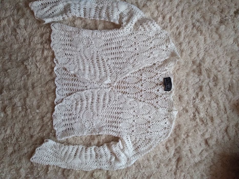 Wdzianko koronkowe sweter ażurowy biały 42 - 44 xl