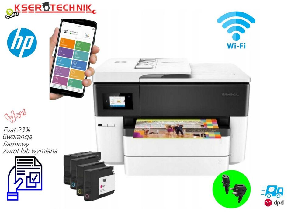 Drukarka A3 HP OfficeJet Pro 7730 / Mała do domu / Tanie Tusze /Skan