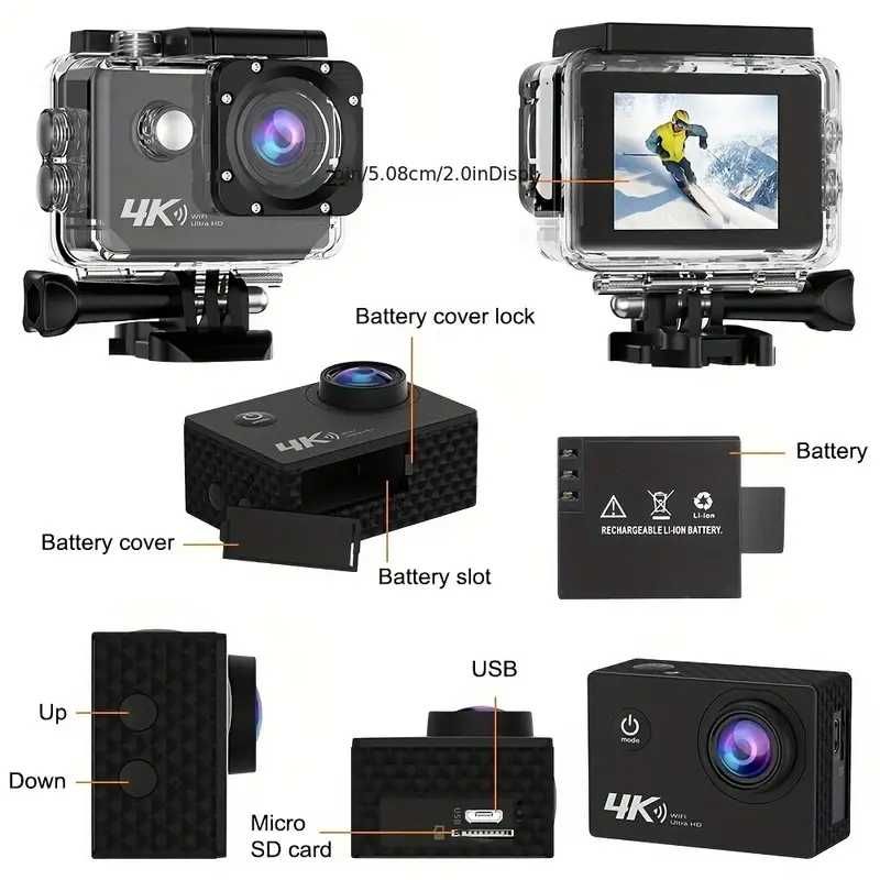 Kamera Sportowa Ourlife 4K Ultra HD z Wi-Fi/karta 32 i 128GB / Nowa