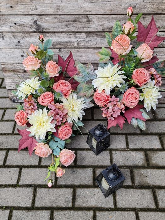 Eleganckie i nowoczesne komplety z różą "suszoną" na cmentarz.
