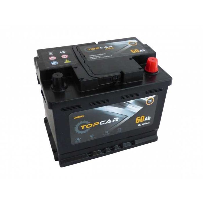 Akumulator 12V 60Ah 650A P+ AGM Start-stop TopCar AK-60-TP-LE-P