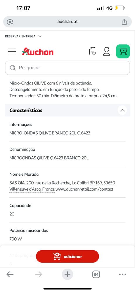 Micro-ondas Qilive Q.6423, 20L, 700W