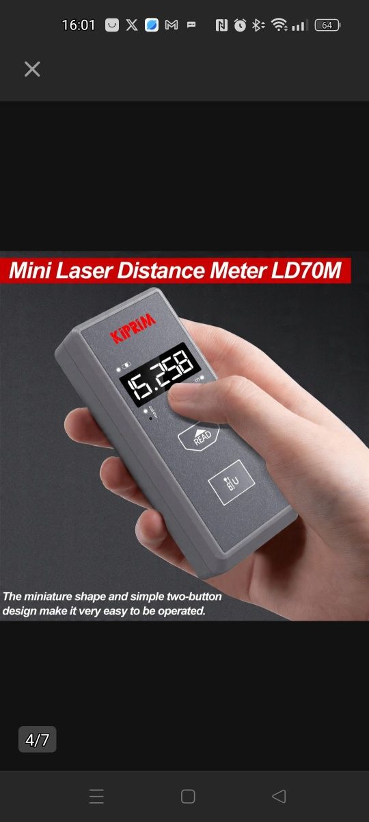 KIPRIM Kompaktowy Dalmierz Laserowy 70m Mini Narzędzie Pomiarowe