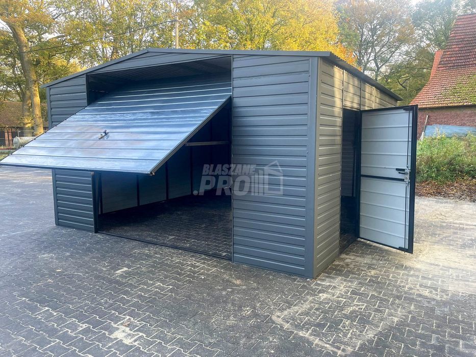 Garaż blaszany 5x5,5m  Brama uchylna  antracyt -dach dwuspadowy GP522