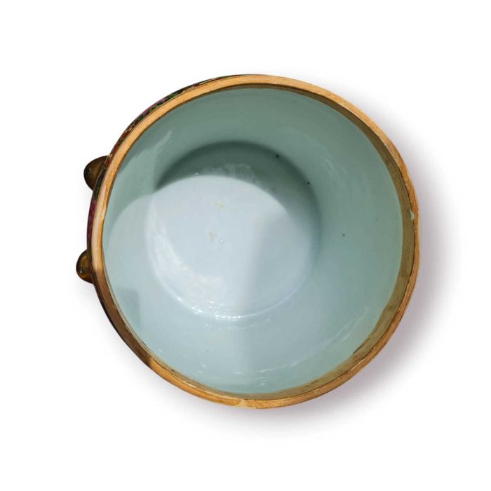 Vaso Decorativo Chinês “Famille Rose” c/ Tampa e Pegas Douradas– 22 cm