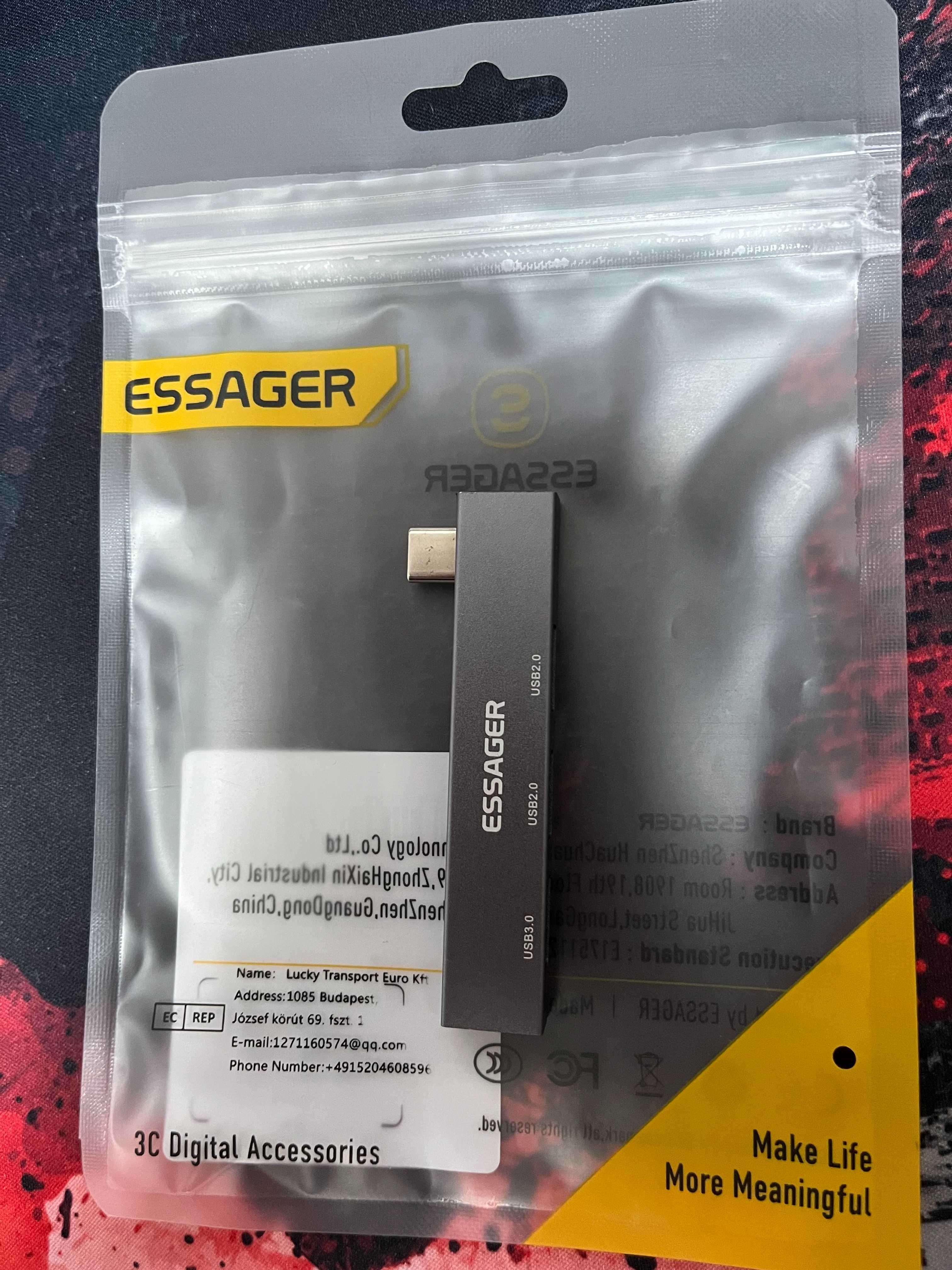 Essager hub 3 в 1 Type C на USB Type A концентратор для macbook