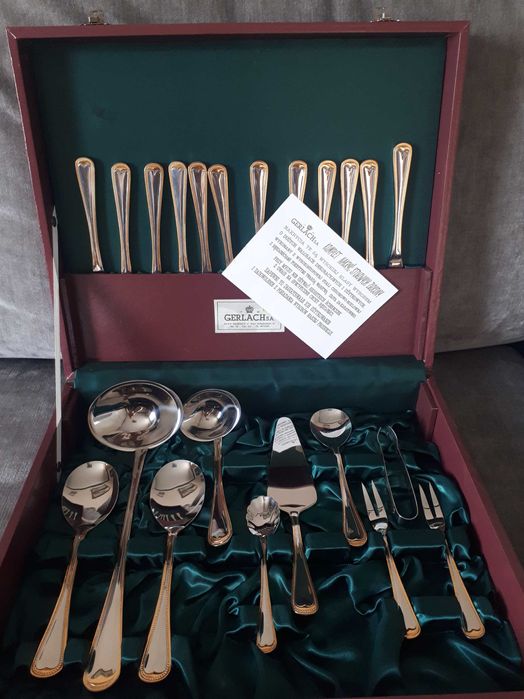 Pozłacane 24 karat. złotem sztućce Gerlach na 12 os. - 70 szt. zestaw
