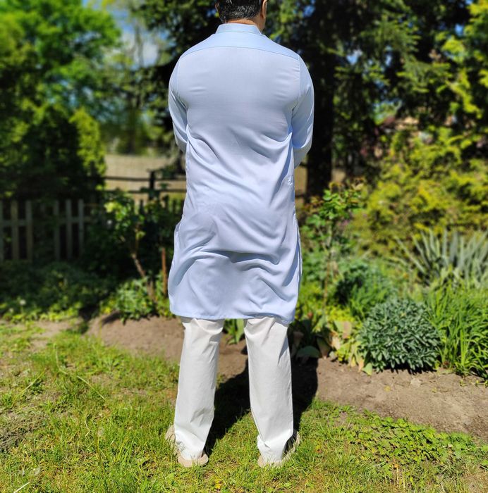 Męska tunika orientalna L niebieska wiskoza kameez kurta Indie boho