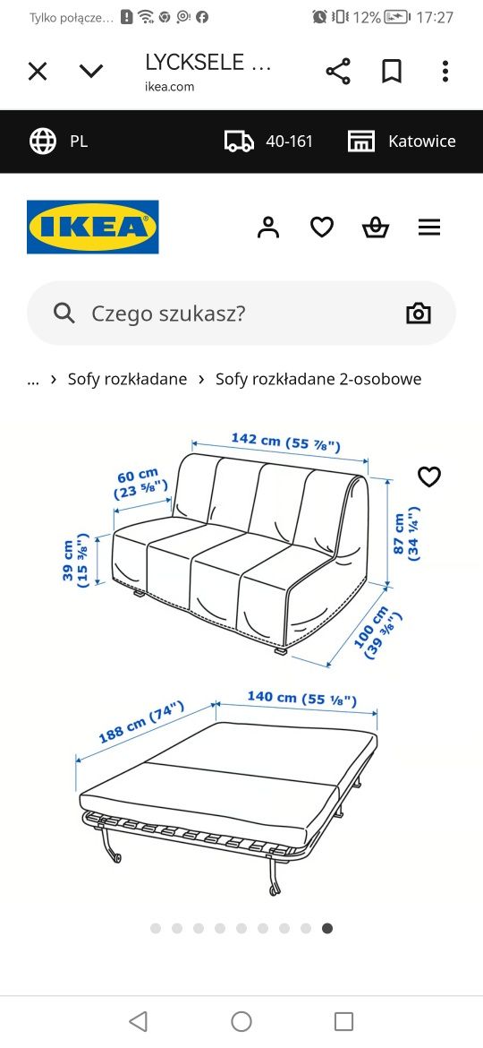 Sofa 2-osobowa, rozkładana, Knisa ikea