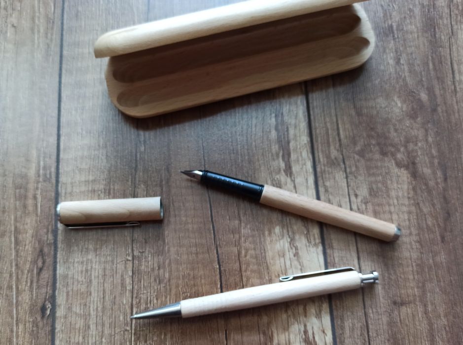 Drewniany zestaw pióro + długopis