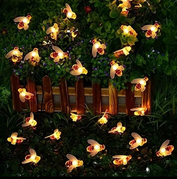 Przepiękne lampki solarne LED w kształcie pszczółek-7 m. i 50 lampek!